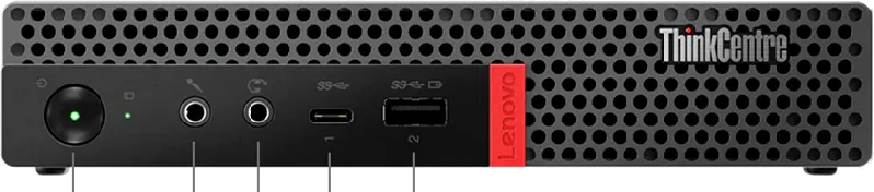 Frontal del Lenovo ThinkCentre M920q Tiny con sus conexiones