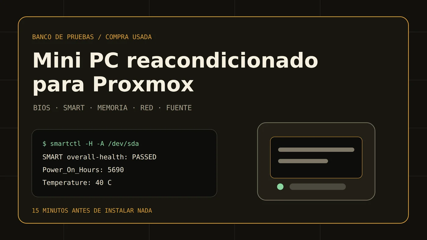 Mini PC reacondicionado para Proxmox con checklist de BIOS, SSD, RAM y red